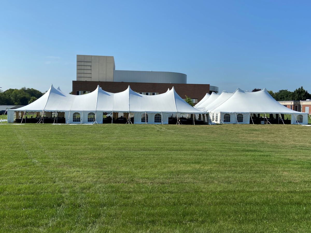 2-60x120 Century Twin Peak Pole Tents With 10x10 Marquee Connector Tent